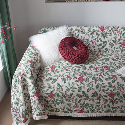 Couverture de canapé inspirée de Noël avec des feuilles de houx - image 4