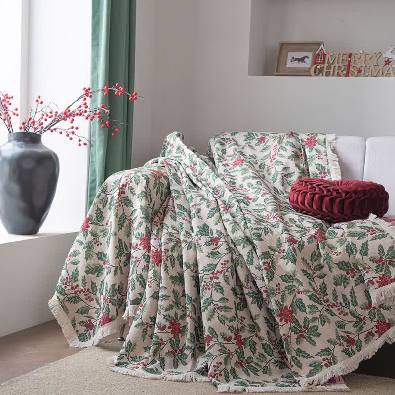Couverture de canapé inspirée de Noël avec des feuilles de houx - image 1