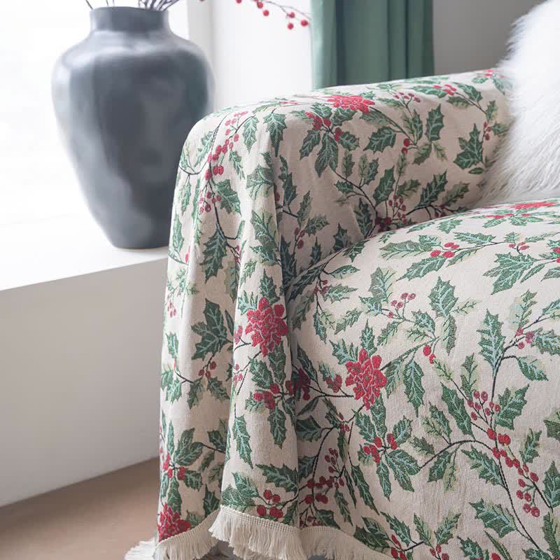 Couverture de canapé inspirée de Noël avec des feuilles de houx - image 7