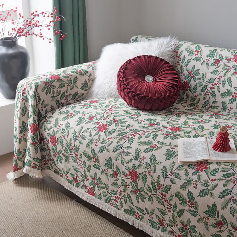 Couverture de canapé inspirée de Noël avec des feuilles de houx - image 5
