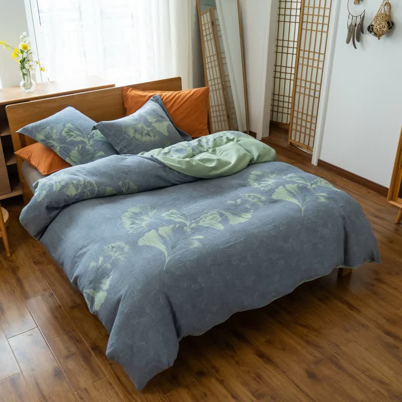 Parure de lit en gaze de coton inspirée du ginkgo (4 pièces) - Bleu clair - 220 cm x 240 cm - image 24