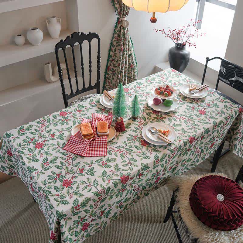 Nappe jacquard d'inspiration Noël avec feuilles de houx - image 1