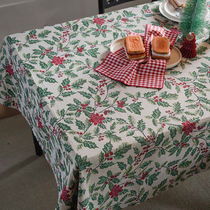 Nappe jacquard d'inspiration Noël avec feuilles de houx - image 8