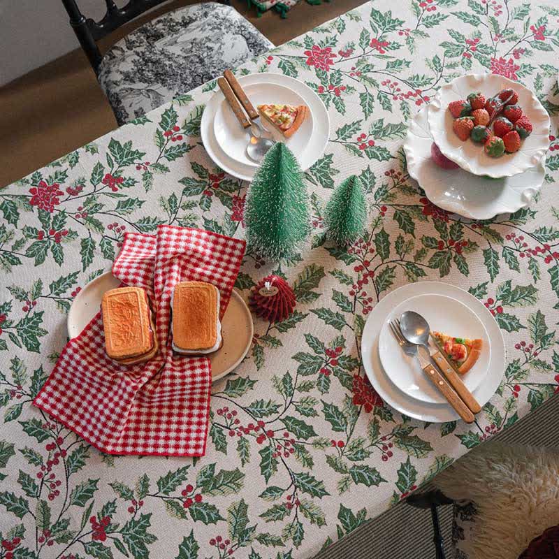 Nappe jacquard d'inspiration Noël avec feuilles de houx - image 6