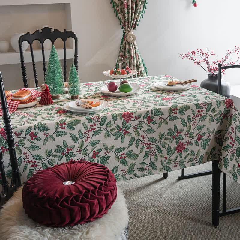 Nappe jacquard d'inspiration Noël avec feuilles de houx - image 3