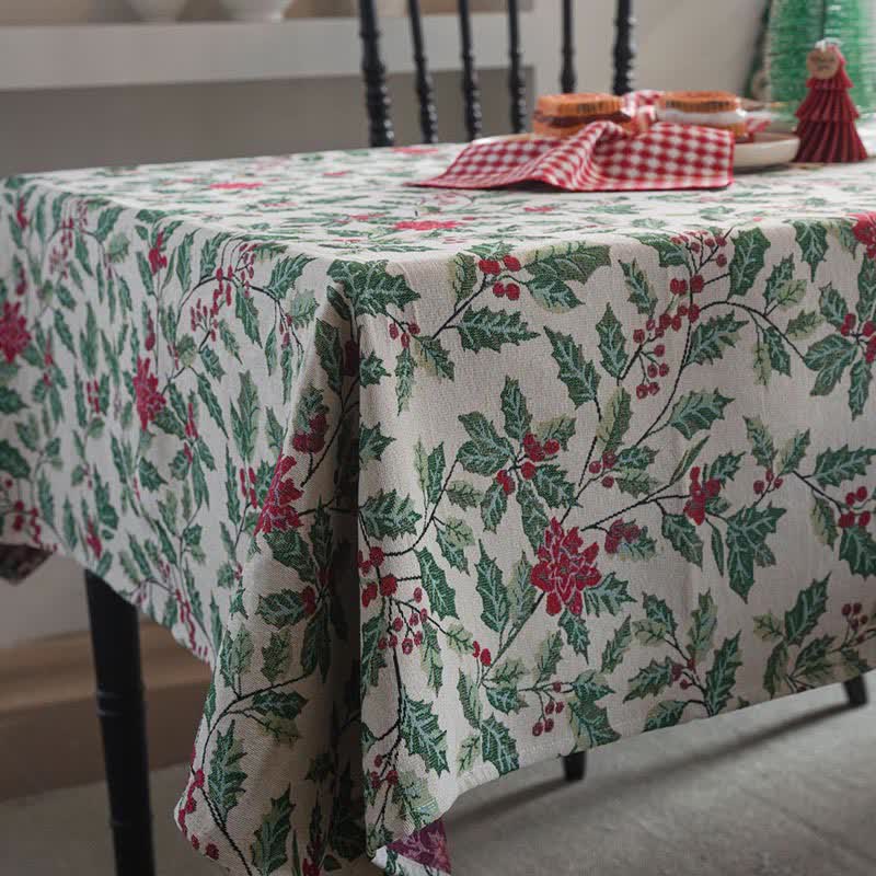 Nappe jacquard d'inspiration Noël avec feuilles de houx - image 7
