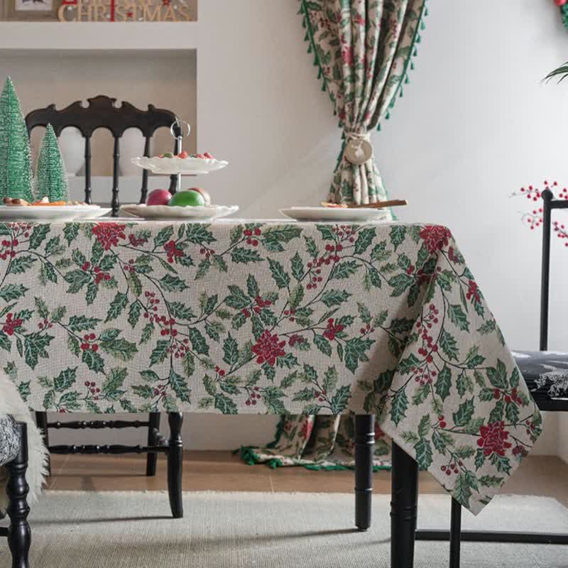 Nappe jacquard d'inspiration Noël avec feuilles de houx - 140 cm x 260 cm - image 0