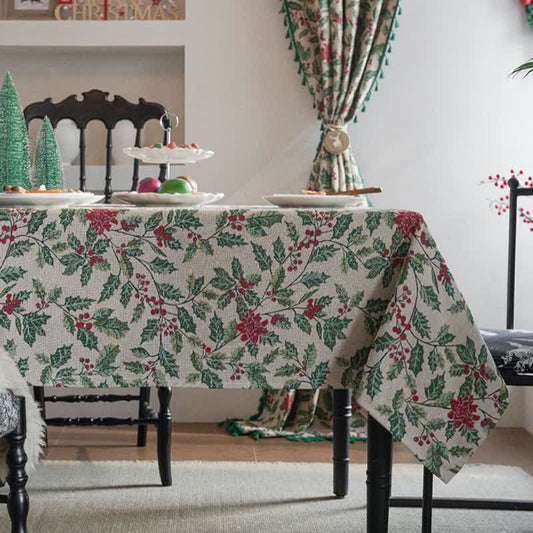 Nappe jacquard d'inspiration Noël avec feuilles de houx - 140 cm x 260 cm - image 0