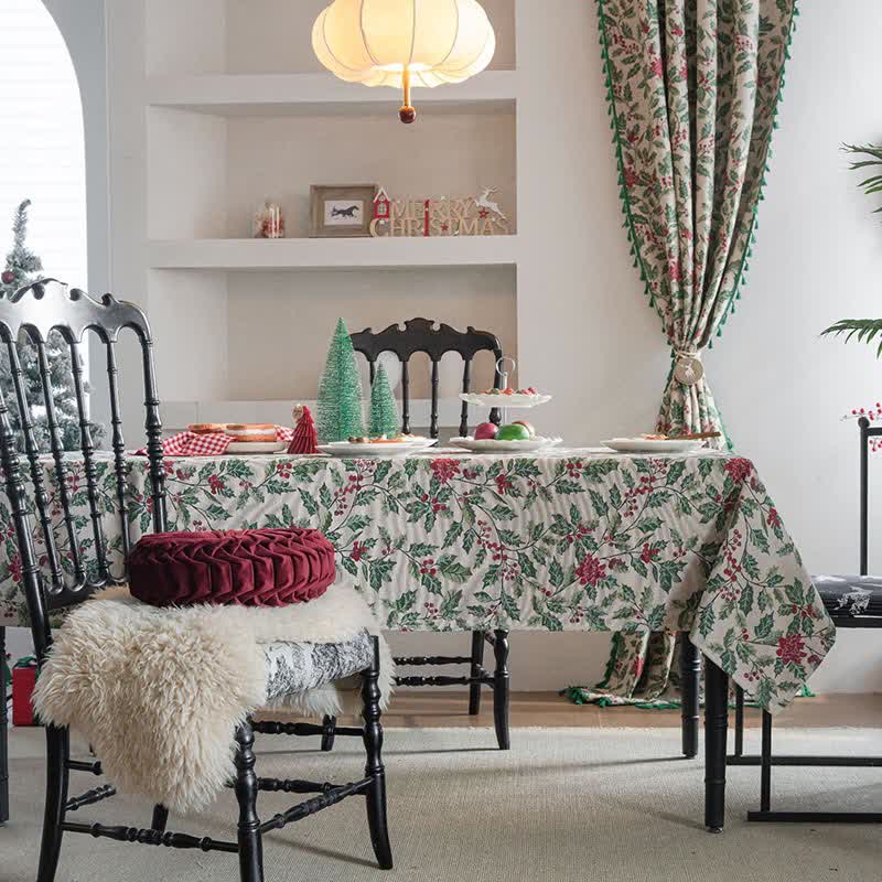 Nappe jacquard d'inspiration Noël avec feuilles de houx - image 2