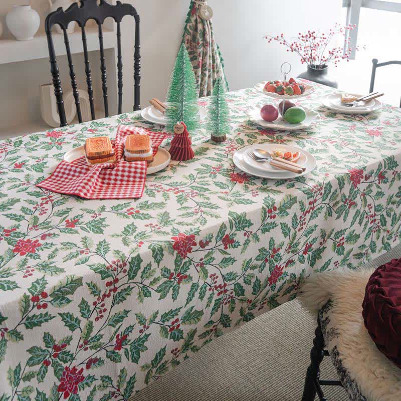Nappe jacquard d'inspiration Noël avec feuilles de houx - image 5