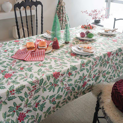 Nappe jacquard d'inspiration Noël avec feuilles de houx - image 5