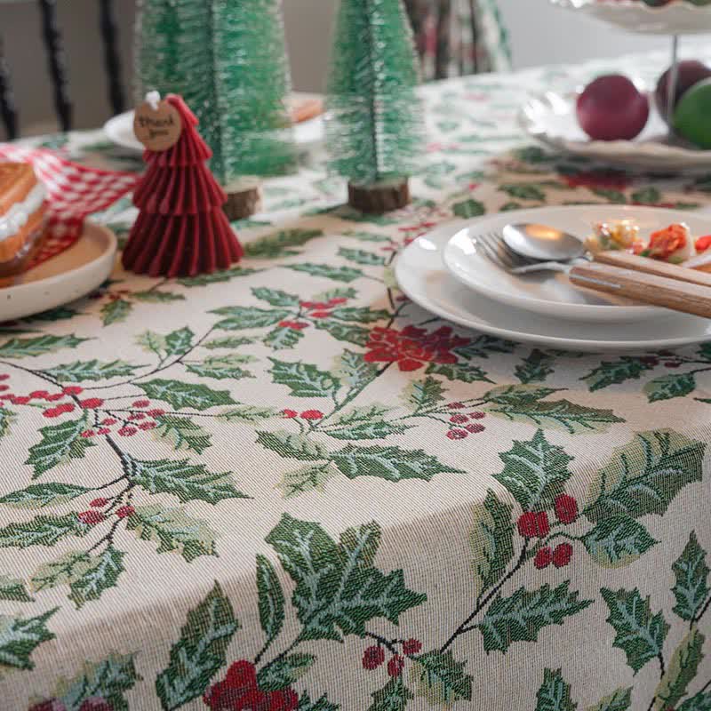 Nappe jacquard d'inspiration Noël avec feuilles de houx - image 10