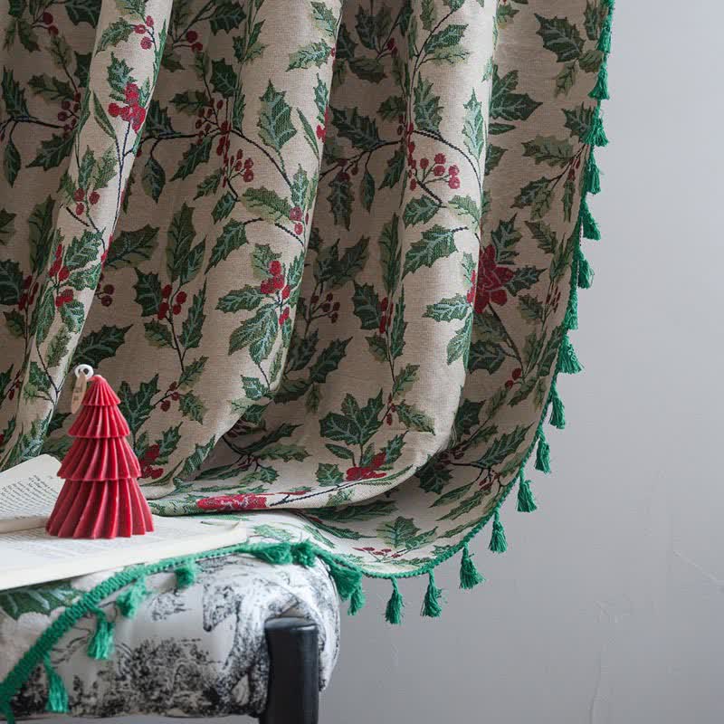 Rideau de Noël avec feuilles de houx et pompons - image 7
