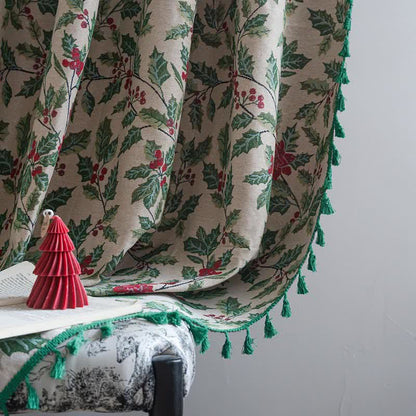 Rideau de Noël avec feuilles de houx et pompons - image 7