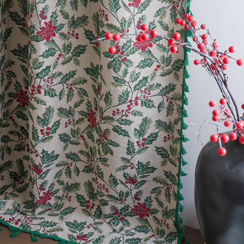 Rideau de Noël avec feuilles de houx et pompons - image 5
