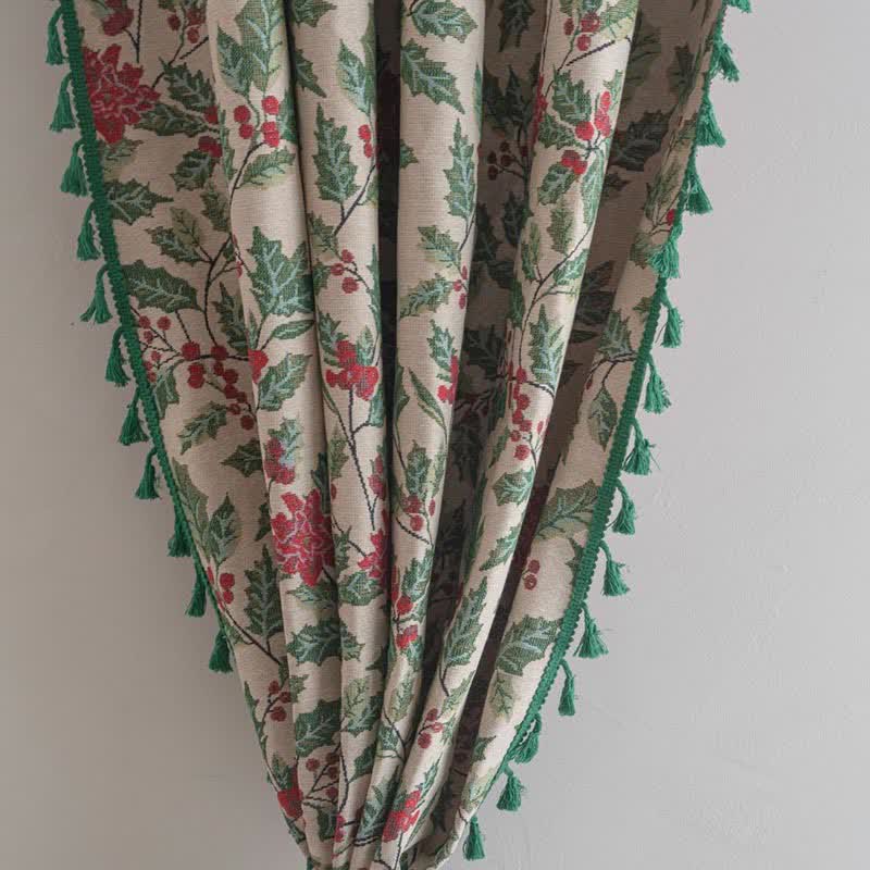 Rideau de Noël avec feuilles de houx et pompons - image 6