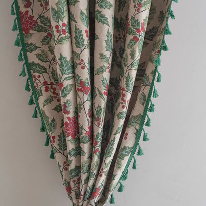 Rideau de Noël avec feuilles de houx et pompons - image 6