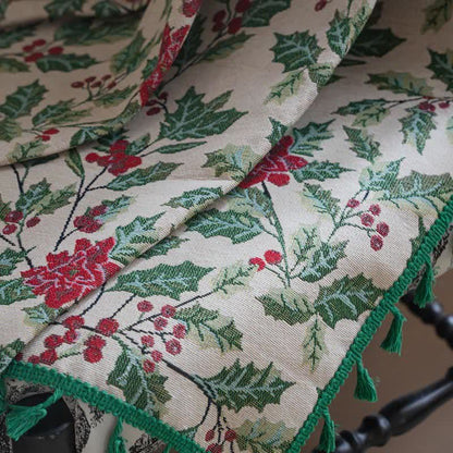 Rideau de Noël avec feuilles de houx et pompons - image 9