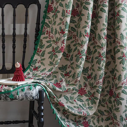 Rideau de Noël avec feuilles de houx et pompons - image 2