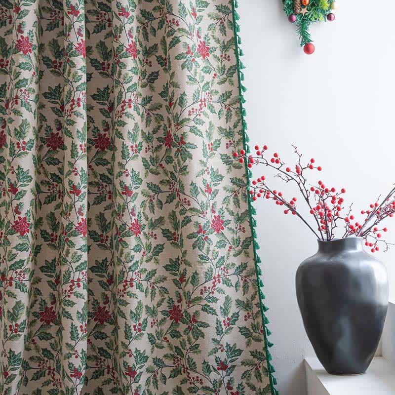 Rideau de Noël avec feuilles de houx et pompons - image 4