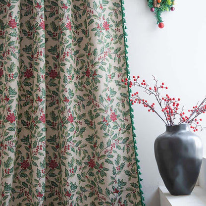 Rideau de Noël avec feuilles de houx et pompons - image 4