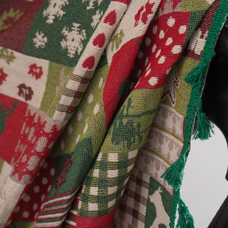Rideau patchwork à pompons et imprimé de Noël - image 7