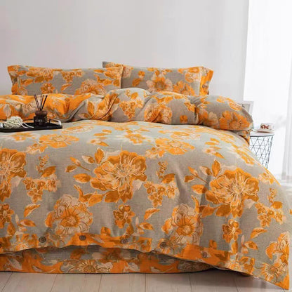 Parure de lit en gaze de coton à motif floral fleuri (4 pièces) - image 1