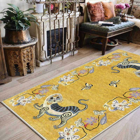Tapis doux vintage à motifs tigre et fleurs - 153 cm x 244 cm - image 0