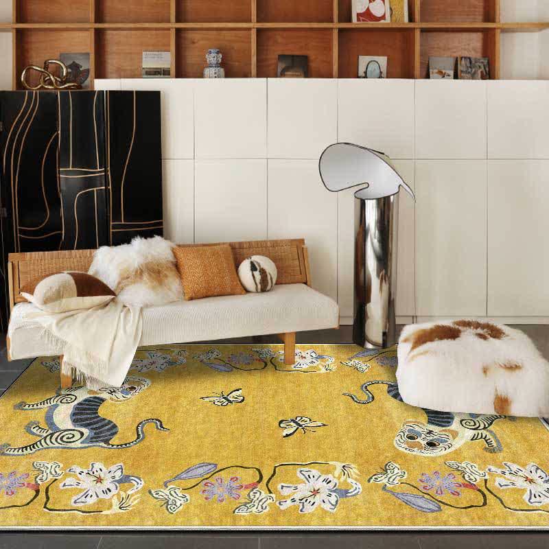 Tapis doux vintage à motifs tigre et fleurs - image 1