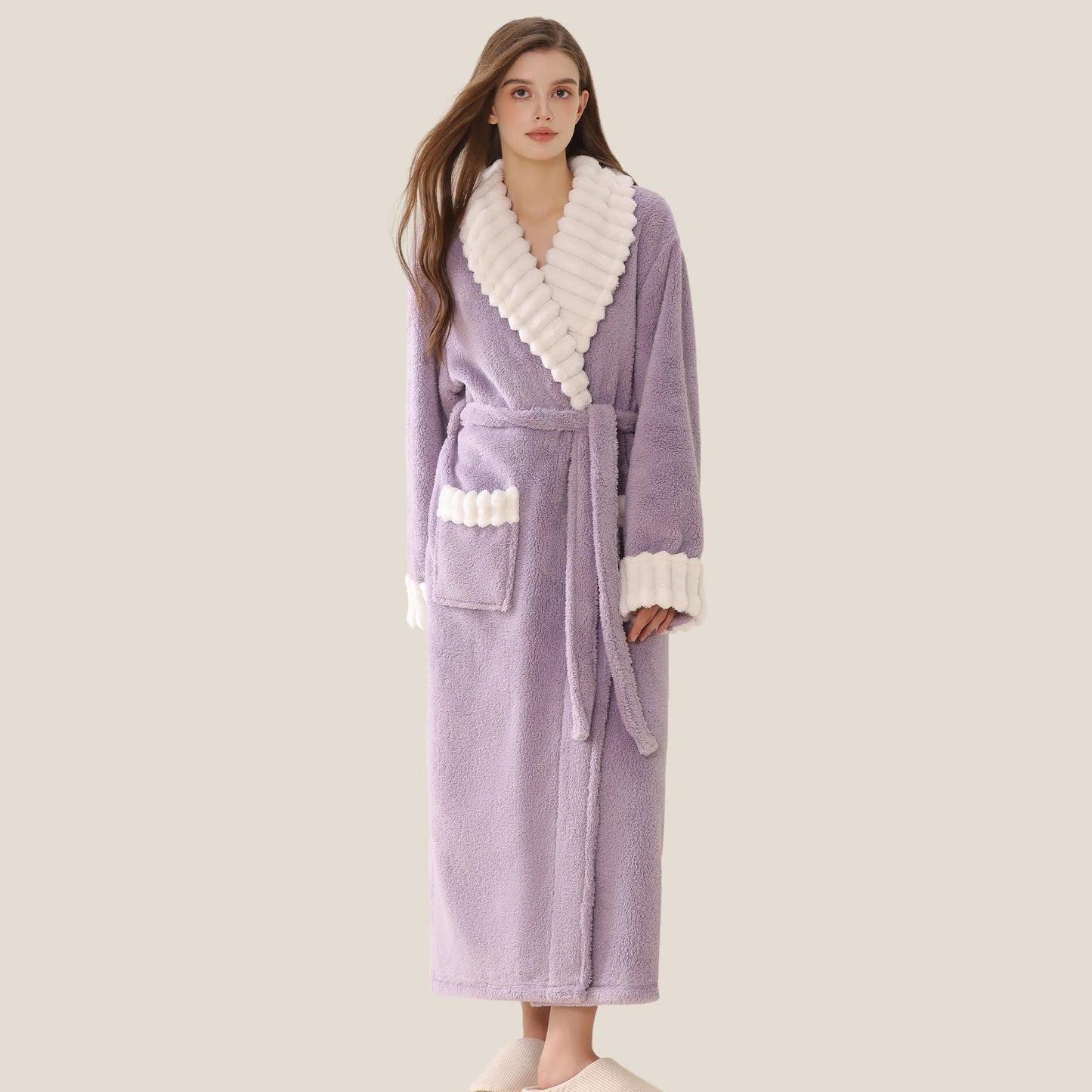 Peignoir long en polaire peluche avec poches - Violet - XL - image 4
