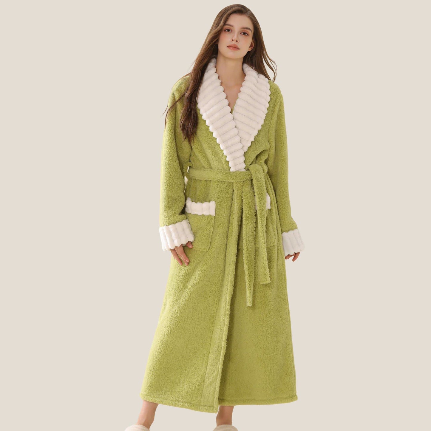 Peignoir long en polaire peluche avec poches - Vert - XL - image 2