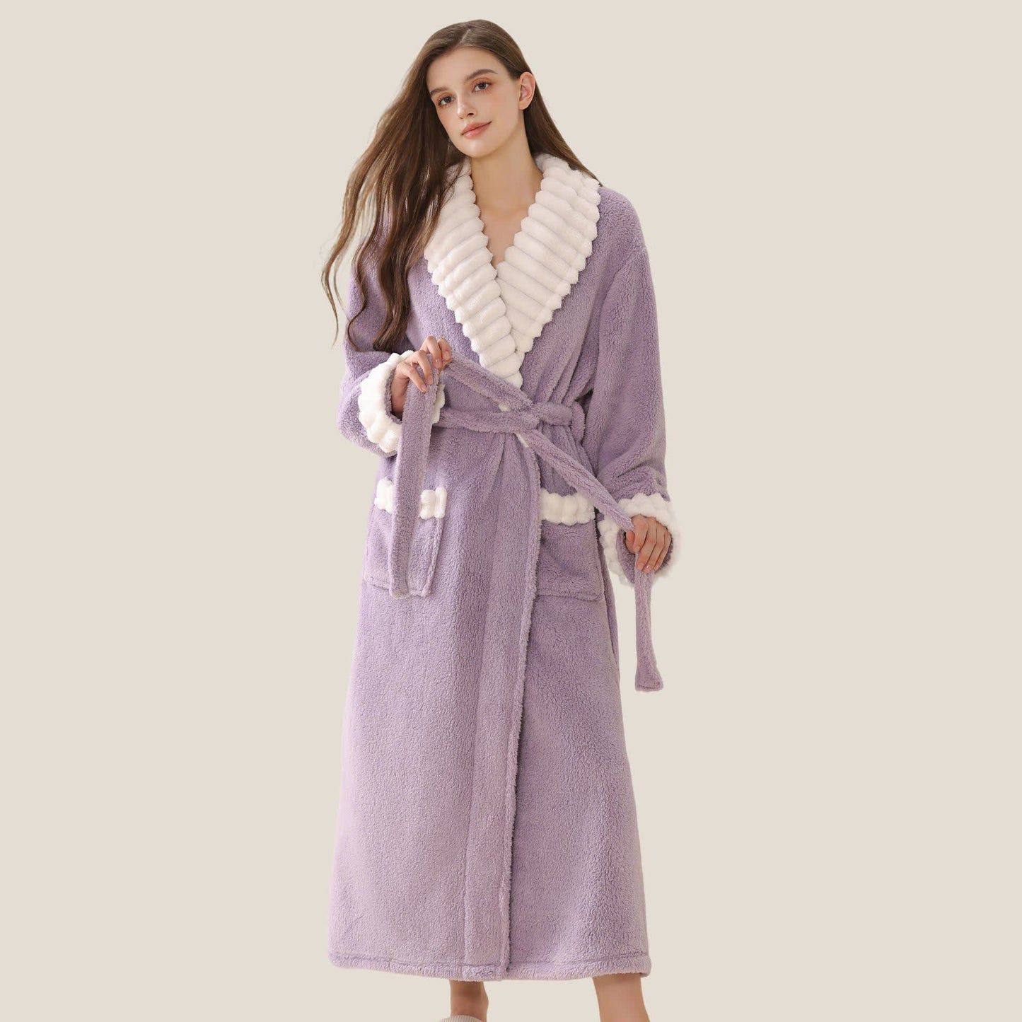 Peignoir long en polaire peluche avec poches - image 5