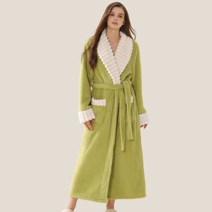 Peignoir long en polaire douce avec poches - Vert - XL - image 2
