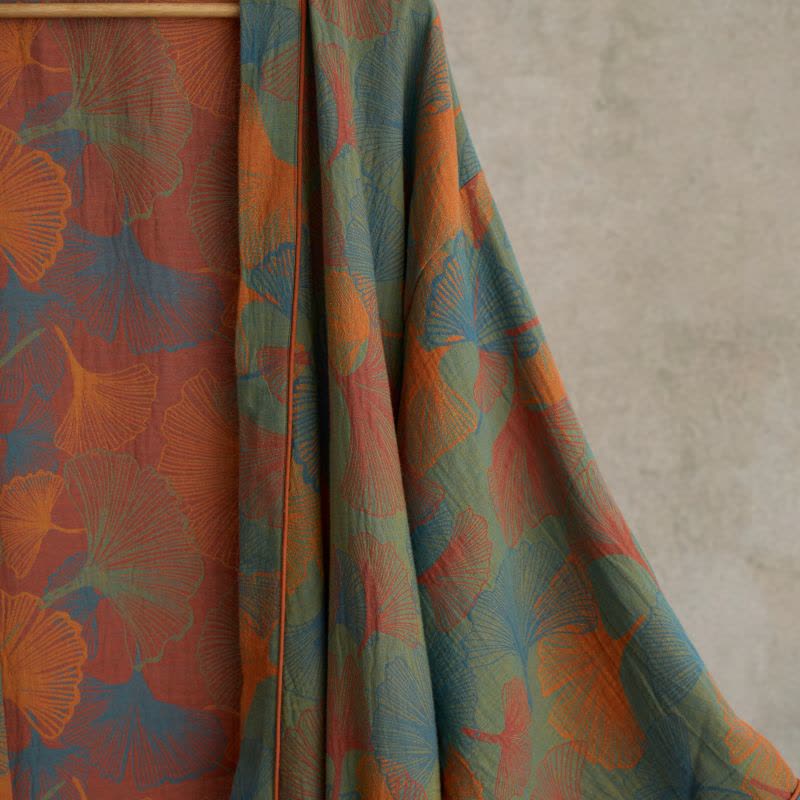 Peignoir kimono en coton imprimé feuilles de ginkgo - image 4