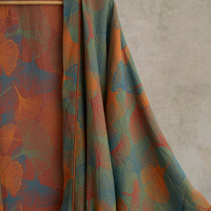 Peignoir kimono en coton imprimé feuilles de ginkgo - image 4