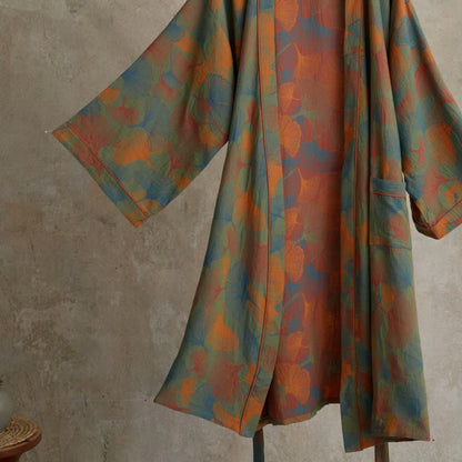 Peignoir kimono en coton imprimé feuilles de ginkgo - image 2