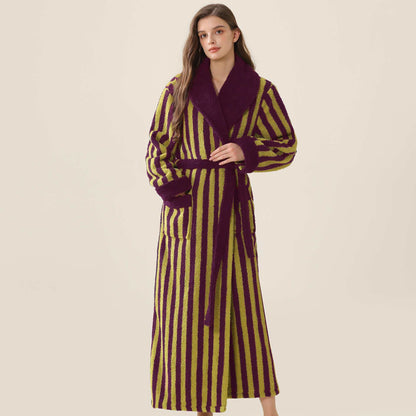 Peignoir long unisexe chaud en polaire rayée - Violet et vert - XL - image 8