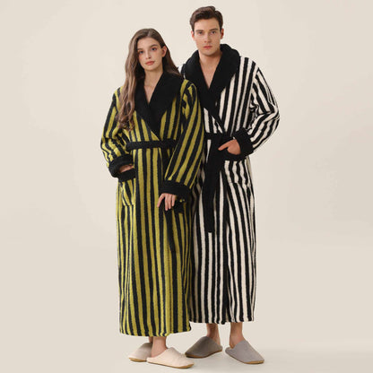 Peignoir long unisexe chaud en polaire rayée - image 0