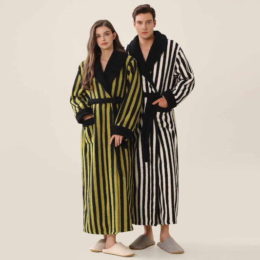 Peignoir long unisexe chaud en polaire rayée - image 0
