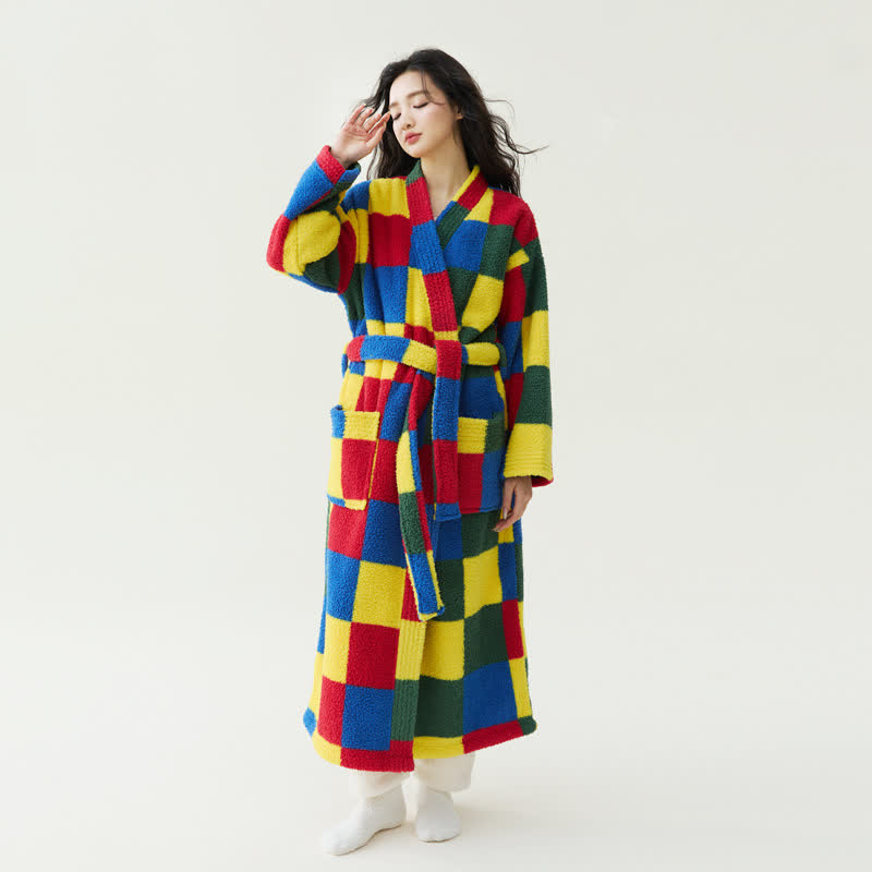 Manteau en peluche long, chaud et coloré à carreaux - XL - image 0