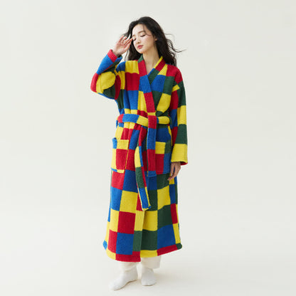 Manteau en peluche long, chaud et coloré à carreaux - XL - image 0