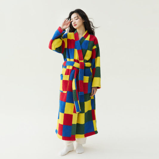 Manteau en peluche long, chaud et coloré à carreaux - XL - image 0