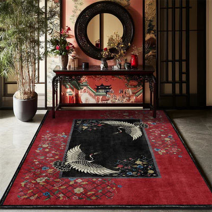 Tapis antidérapant avec motif floral de grue à couronne rouge - image 1