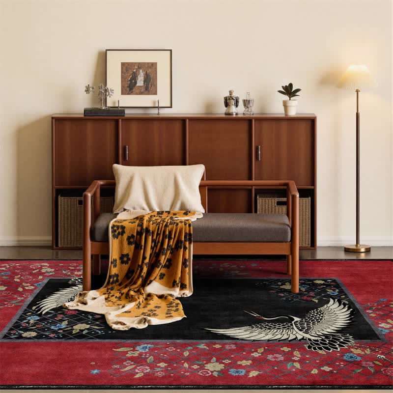 Tapis antidérapant avec motif floral de grue à couronne rouge - image 3