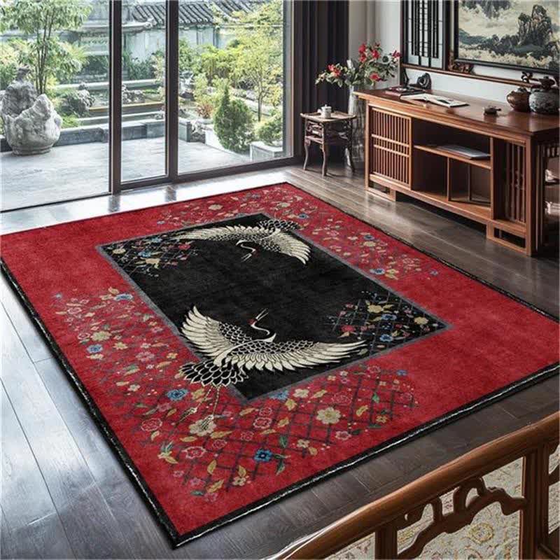 Tapis antidérapant avec motif floral de grue à couronne rouge - image 2