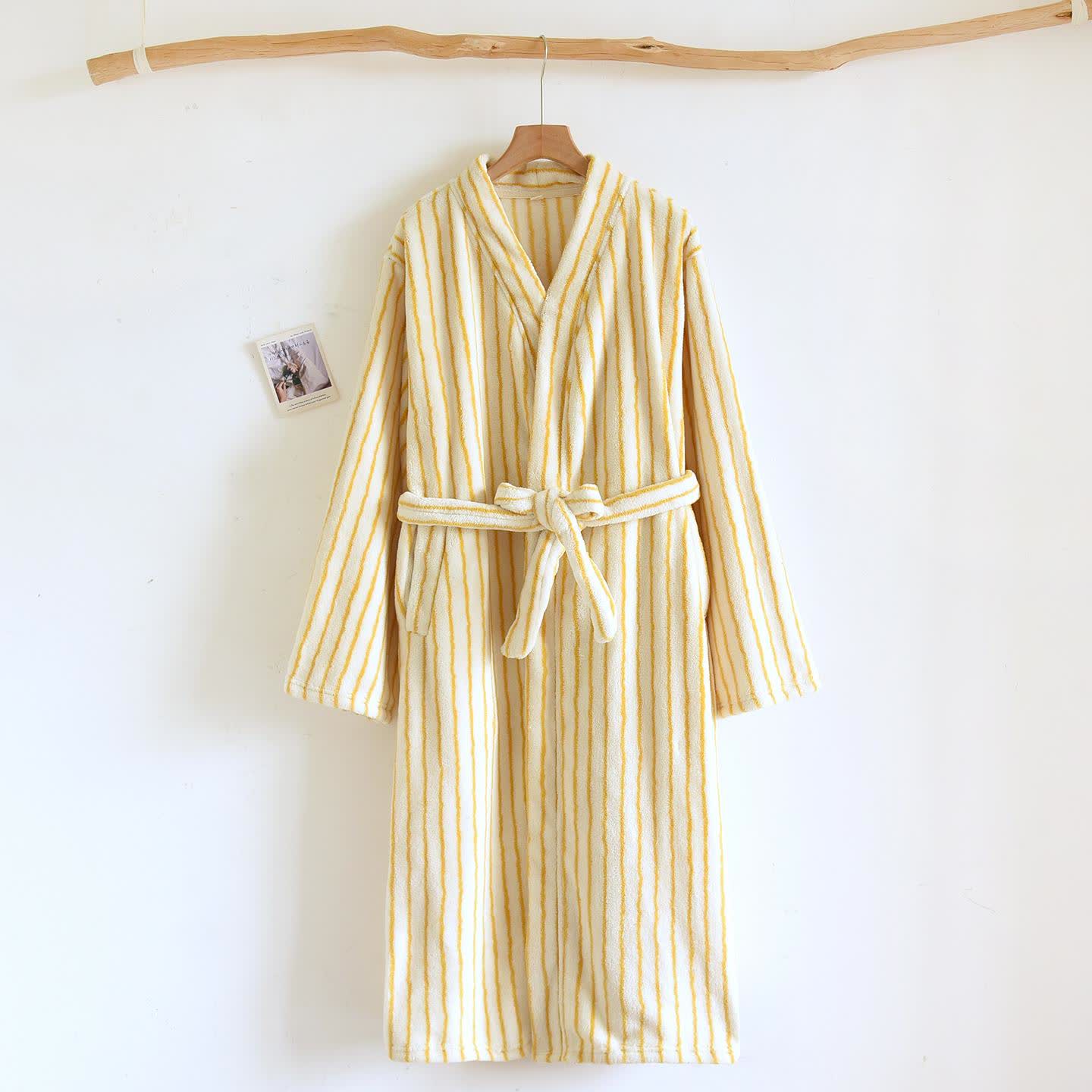 Peignoir en flanelle simple, rayé et chaud - Beige et jaune - L - image 13