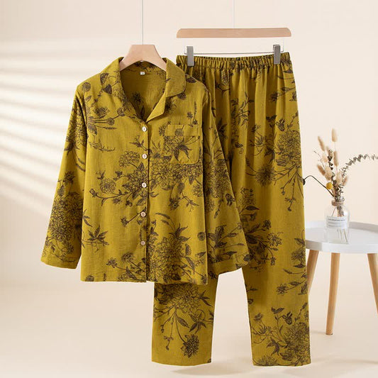 Ensemble de vêtements d'intérieur en coton à fleurs de style oriental - XL - image 0