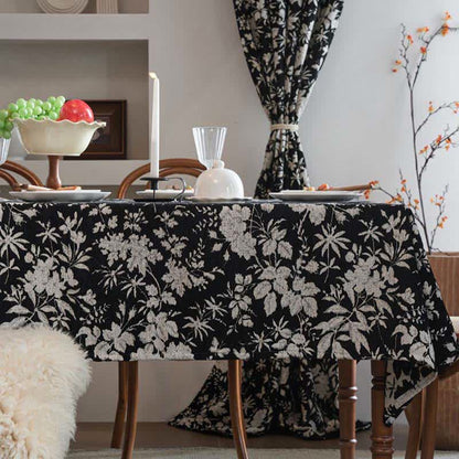 Nappe jacquard de style pastoral à motif floral - Noir - 140 cm x 260 cm - image 0