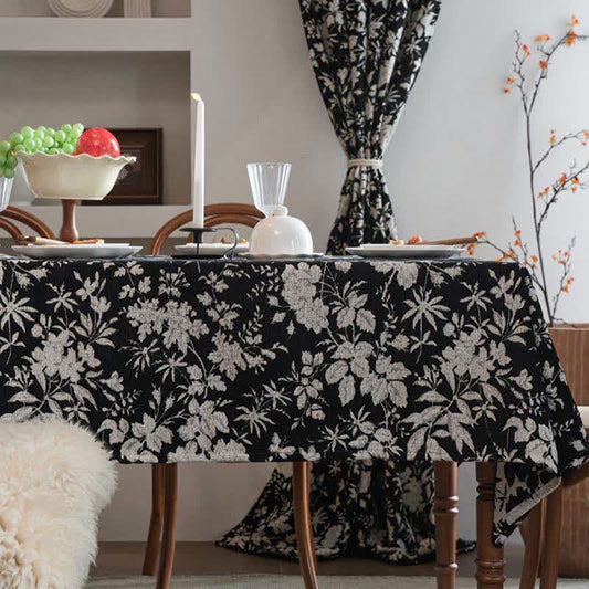Nappe jacquard de style pastoral à motif floral - Noir - 140 cm x 260 cm - image 0