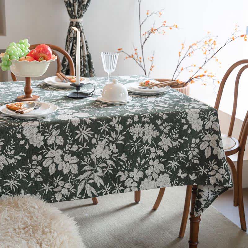 Nappe jacquard de style pastoral à motif floral - vert foncé - 140 cm x 260 cm - image 10